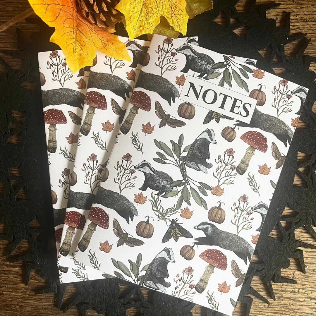 A5 Blank Notebook - “badgers in Autumn” - Etsy UK