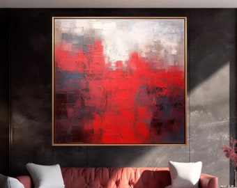 Original handgefertigtes rotes quadratisches Gemälde, lebhafte rote und braune Kunst auf Leinwand, ideal für modernes Schlafzimmer, fantastische rote Leinwandkunst