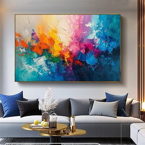 Coups de couteau à palette colorés fantaisie sur toile, 3D texturé multicolore pour chambre de luxe, décoration murale de maison moderne, cadeau de pendaison de crémaillère