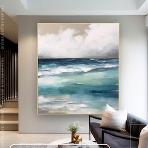 Large Original Blue Ocean Seascape Canvas Wall Art, Handmade Blue Seascape Painting On Canvas, Beach Wall Decor For Room, Contemporary Art