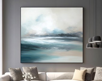 Original Seascape Painting On Canvas, Custom Abstract Ocean Landscape Artwok, Large Blue Seascape Wall Decor Gift, Custom Landscape Art