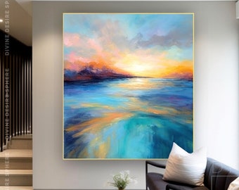 Original Colorful Ocean Canvas Wall Art, Modern Seascape Painting On Canvas, Large Wall Art For Home Decor, Natural Sea Landscape Artwork