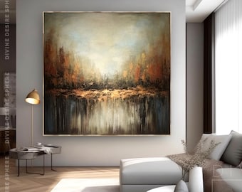 Große Original Braune Landschaft Leinwand Wand Deco, Handgemalte Abstrakte Kunst Auf Leinwand, Einzigartiges Modernes Feines Kunstwerk