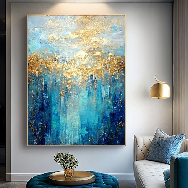 Abstract Painting, Blue and Gold Etsy