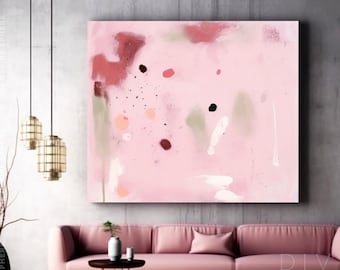 Cuadro abstracto minimalista rosa para una habitación elegante, obra de arte original en rosa rubor, decoración de pared moderna personalizada, regalos de decoración de pared grandes en tonos rosados