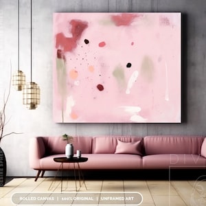 Minimalist Pink Abstract Painting For Fancy Room, Original Blush Pink Artwork, Custom Modern Wall Decor, Large Pinkish Wall Decor Gifts