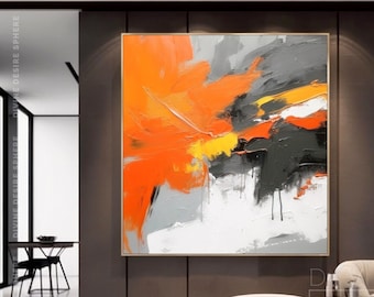 Large Orange Abstract Artwork For Bedroom, Extra Large Handmade Acrylic Painting On Canvas, Vibrant Wall Decor For Modern Interiors