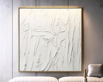 Nordic White Abstract Wall Art, 3D White Textured Acrylic Painting, Minimalist Art For Modern Living Space, Original Handmade Canvas Artwork