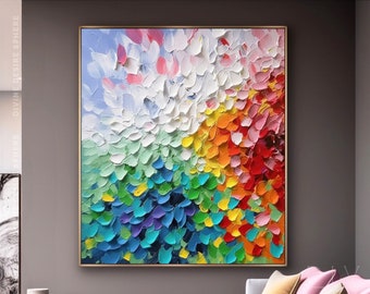 Dipinto ad olio su tela con petali colorati dipinti a mano, grande arte da parete colorata 3D, arte su tela con texture floreale fantasy, regali per l'inaugurazione della casa