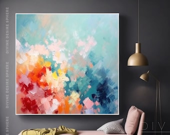 Colorful Palette Knife Stroke On Canvas, Handmade Tropical Beach Blossom Canvas Wall Art, Large Amazing Textured Painting For Home Decor