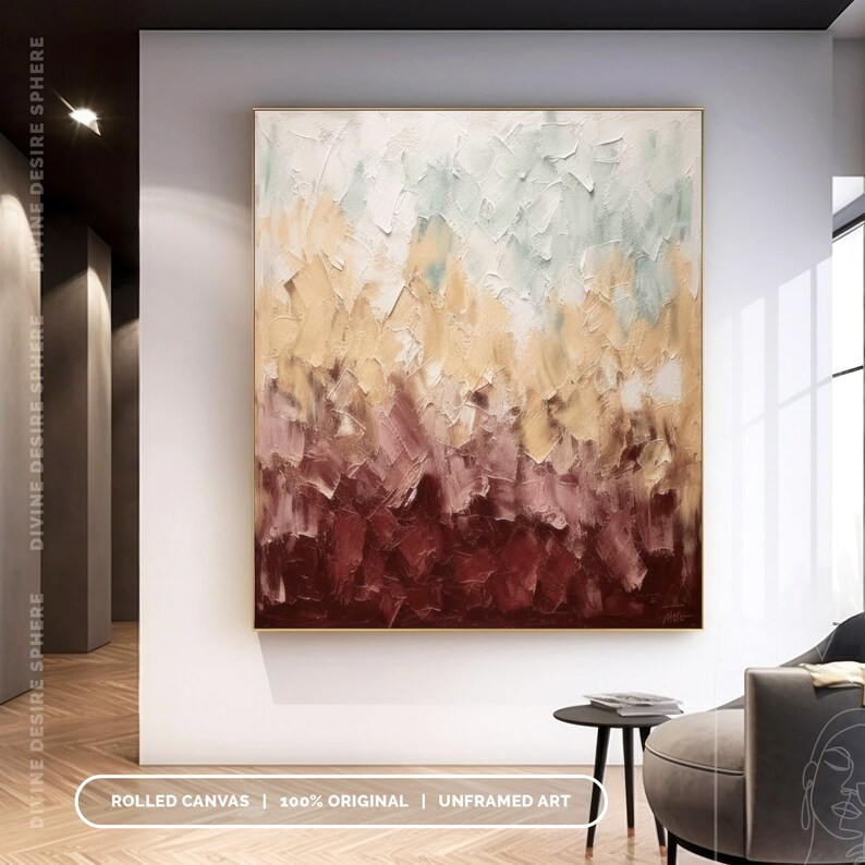 Original Earthy Tones Painting On Canvas, Modern Colorful Painting For Boho Room, Wabi-Sabi Art, Living Room Decor, Bedroom Wall Art image 7