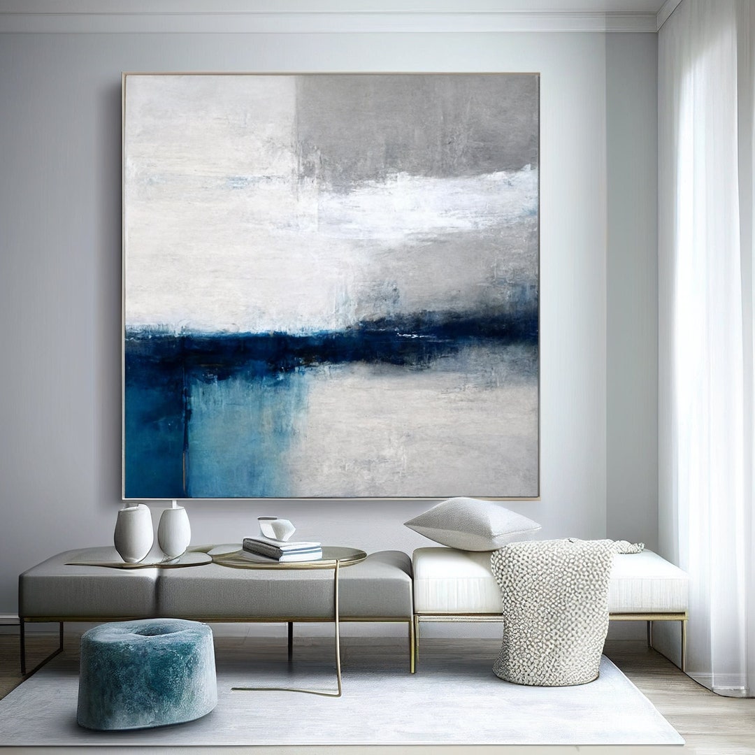 Original Blue & Grey Abstract Painting Extra Large Grey Etsy
