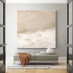 Minimalist Beige Painting On Canvas, Beige Plaste Canvas Wall Art, Oversized Scandinavian Art For Modern Decor, Neutral Room Decor image 2