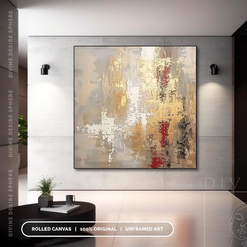 a painting hanging on a wall in a living room