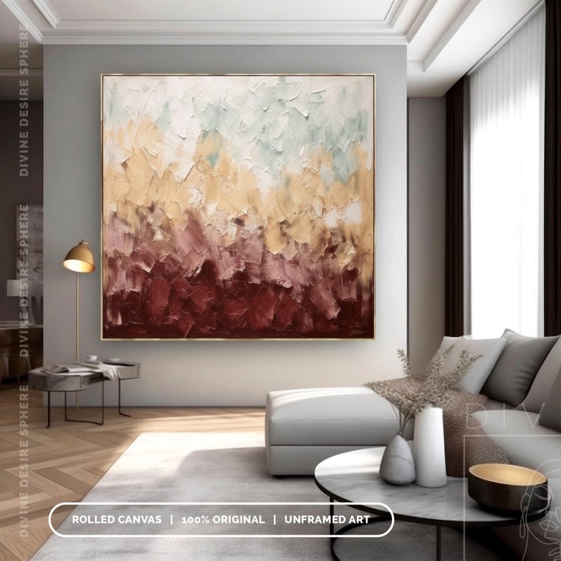 Original Earthy Tones Painting On Canvas, Modern Colorful Painting For Boho Room, Wabi-Sabi Art, Living Room Decor, Bedroom Wall Art image 10