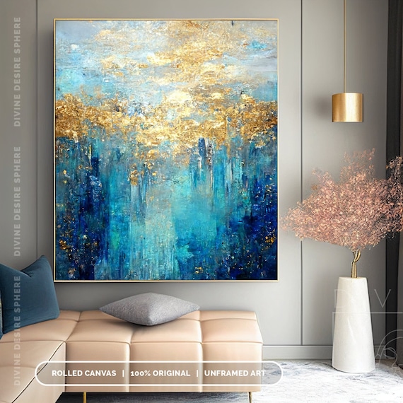 Original Abstract Painting on Canvas 40x30 Gold Leaf Painting Wall Art