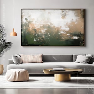 Modern Oversized Green Tones On Modern Canvas, Extra Large Horizontal Canvas Wall Artwork, Modern Simple Textured Wall Idea Green Brown