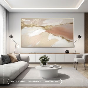 Extra Large Beige Abstract Canvas Art, Original 3D Texture Earth Tone Painting, Neutral Beige And Gold Leaf Wall Art For Living Room image 7