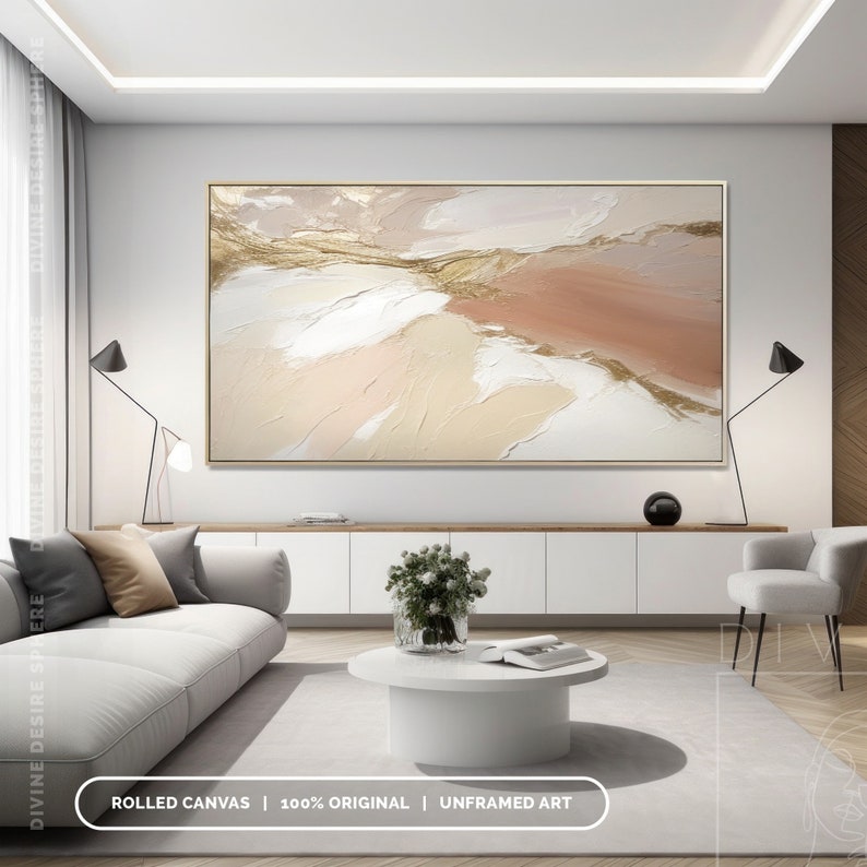 Extra Large Beige Abstract Canvas Art, Original 3D Texture Earth Tone Painting, Neutral Beige And Gold Leaf Wall Art For Living Room image 7