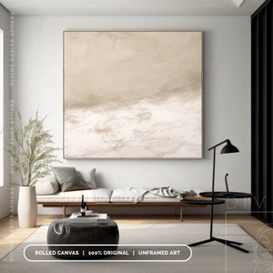 Minimalist Beige Painting On Canvas, Beige Plaste Canvas Wall Art, Oversized Scandinavian Art For Modern Decor, Neutral Room Decor image 4