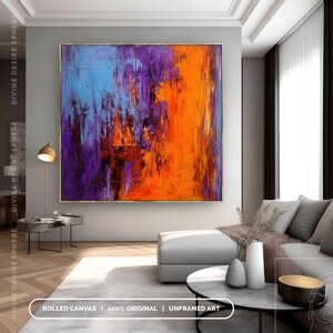 Hand-Painted Orange & Purple Wall Art, Modern Art With Blue Pink, Modern Bold Palette Knife Texture On Canvas, Large Wall Art Decor For Room imagen 10