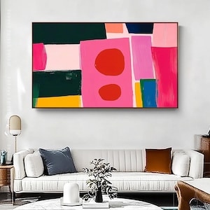 Unique Vibrant Colorful Geometric Artwork On Canvas, Multicolored Contemporary Home Decoration, Extra Large Simple Abstract Wall Art Gift