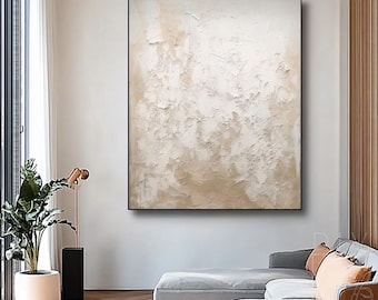 Original Soft Beige & White Textured Artwork On Canvas, Modern Minimalist Bedroom Wall Painting, Neutral Soft Tones Wall Art, Boho Home Deco