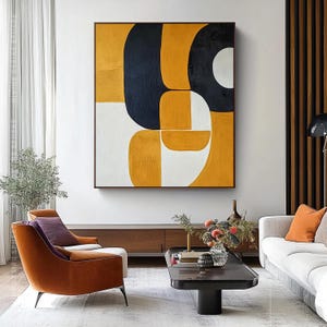 Modern Geometric Artwork For Room Yellow Black, Minimalist Mustard Yellow Canvas Wall Deco, Large Industrial Artwork, Personalized Gifts
