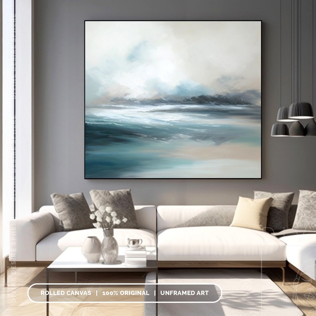 Original Seascape Painting on Canvas, Custom Abstract Ocean Landscape