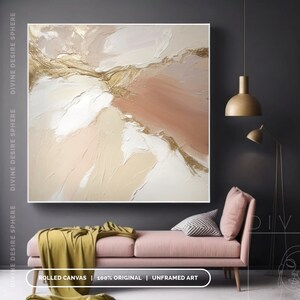 Extra Large Beige Abstract Canvas Art, Original 3D Texture Earth Tone Painting, Neutral Beige And Gold Leaf Wall Art For Living Room image 9