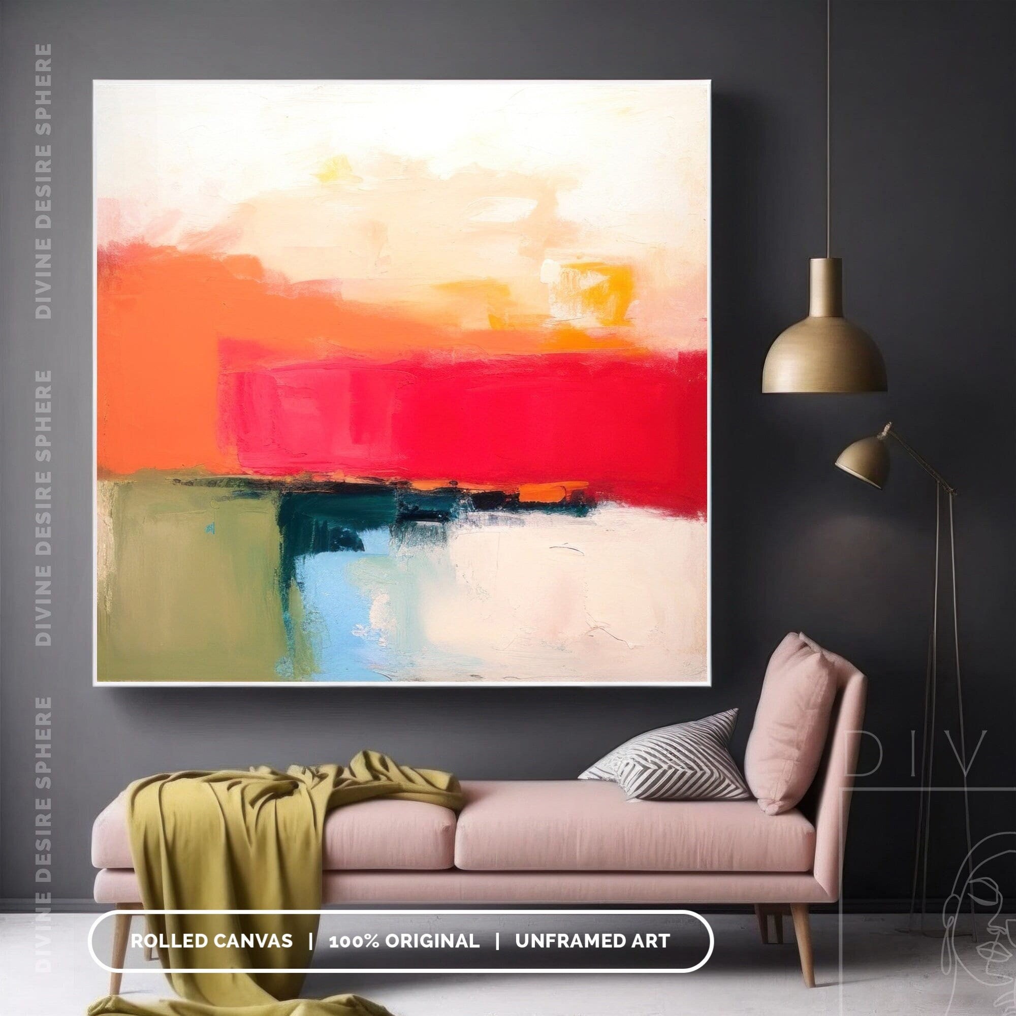 Unique Square Colorful Wall Art, Modern Original Abstract Art, Fancy Wall Art Decoration, Handmade Canvas Art, Large Landscape Painting