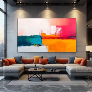 Modern Bright Colorful Painting For Living Area, Minimalist Custom Colors Artwork, Original Yellow & Blue Abstract Wall Deco, Large Wall Art