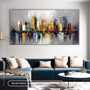 Decoración de pared original de paisaje urbano de Nueva York, paisaje urbano gris con textura 3D, arte urbano moderno hecho a mano para dormitorio y sala de estar, arte del horizonte de la ciudad imagen 7