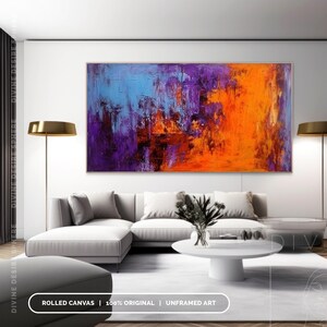 Hand-Painted Orange & Purple Wall Art, Modern Art With Blue Pink, Modern Bold Palette Knife Texture On Canvas, Large Wall Art Decor For Room imagen 5