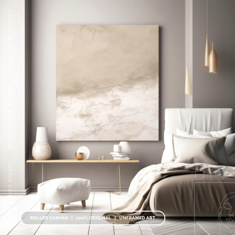 Minimalist Beige Painting On Canvas, Beige Plaste Canvas Wall Art, Oversized Scandinavian Art For Modern Decor, Neutral Room Decor image 1