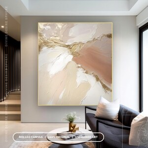 Extra Large Beige Abstract Canvas Art, Original 3D Texture Earth Tone Painting, Neutral Beige And Gold Leaf Wall Art For Living Room image 4