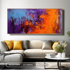 Hand-Painted Orange & Purple Wall Art, Modern Art With Blue Pink, Modern Bold Palette Knife Texture On Canvas, Large Wall Art Decor For Room imagen 6