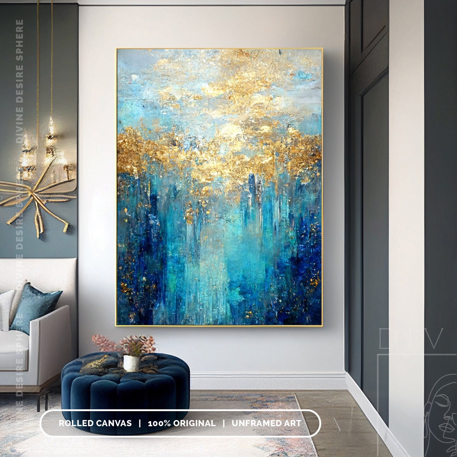 Large Original Modern Gold Foil Acrylic Painting, Abstract Gold Oil ...
