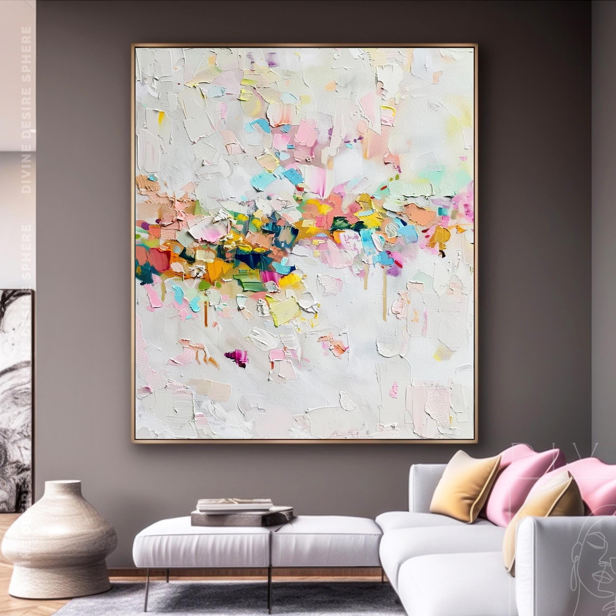 Large Tall Vertical Colorful Abstract Painting, Modern Multicolor Knife Strokes On Canvas, Original Handmade Bright Abstract, Bedroom Decor