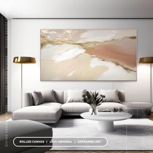 Extra Large Beige Abstract Canvas Art, Original 3D Texture Earth Tone Painting, Neutral Beige And Gold Leaf Wall Art For Living Room image 8