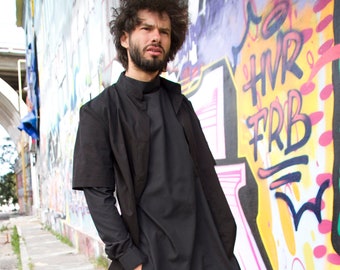 Teckwear Set: wrap pants, long tunic, shirt with magnets, Cyberpunk black wear