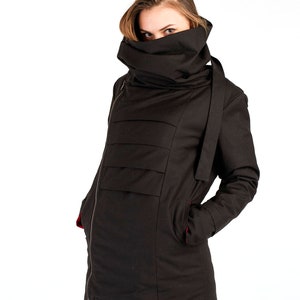 Jacket Dino, Cyberpunk jacket, winter Jacket, Zipper Coat, Fashion Outerwear, Black Jacket, Long Jacket, Asymmetric Women Jacket, Streetwear