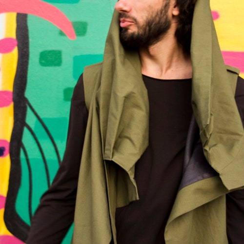 Khaki long vest coat shops men 