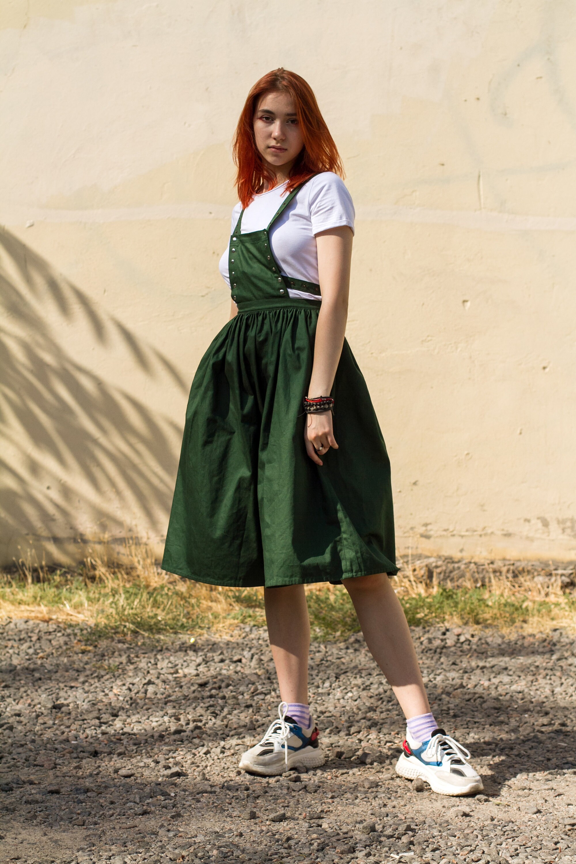Cotton sundress, green skirt, summer midi skirt,