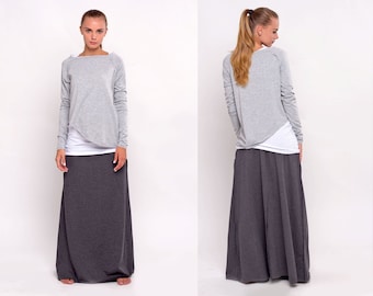 Set &quot;Gray&quot;, street style wear, maxi skirt, casual set, grey jumper, anthracite skirt, minimalistic wear