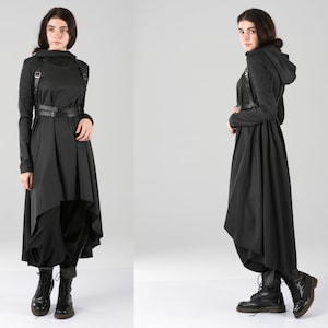 Dress "LEA",  hooded dress with harness, cyberpunk dress, cyber goth dress