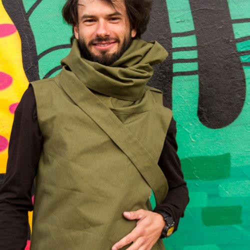 Khaki long vest coat shops men 