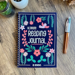 Reading Journal, 85 Review Reading Log Book, Book Lover Gift, Cute Floral Style Book Tracker with prompts, Size A5, Wirobound, gift for her