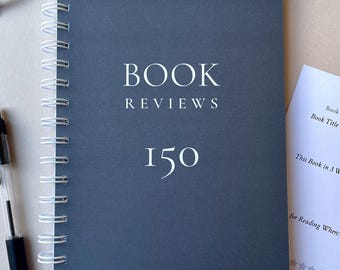 Book Review Reading Journal, 50, 100 or 150 reviews, A5 Spiral prompted pages Minimalist Reader Gift