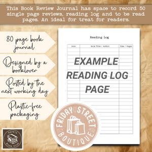 Lese Tagebuch, Buchkritik Tagebuch mit Notizen, Botanical Cottagecore A5 Softcover, Geschenk für Buchliebhaber, 50 Bewertungen, TBR Tracker, Lesetagebuch Bild 6